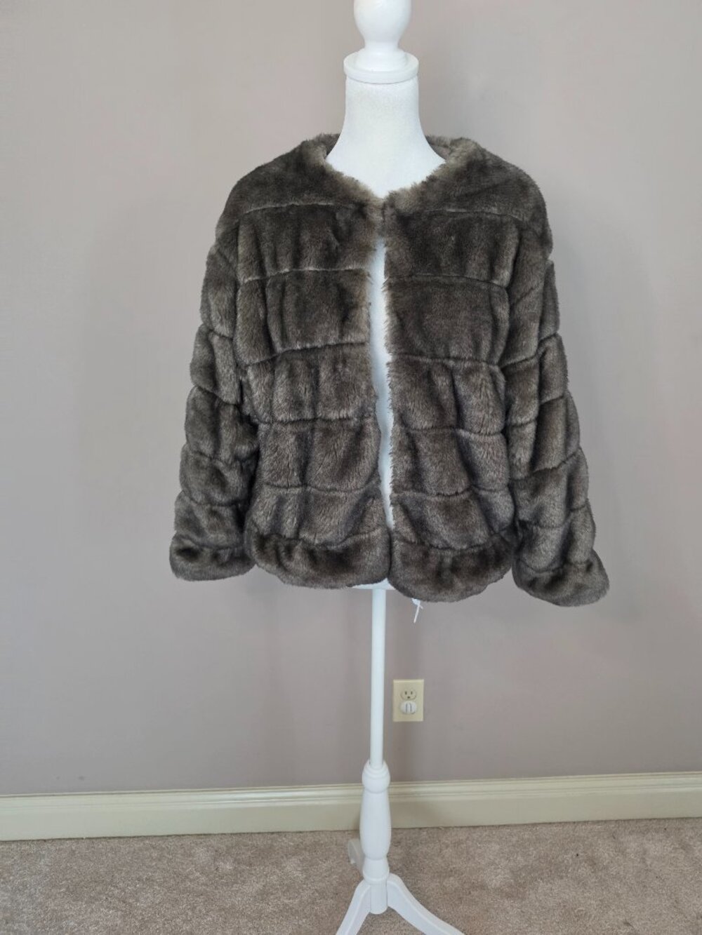 Zara Knit Faux Fur Brown Jacket Size Medium